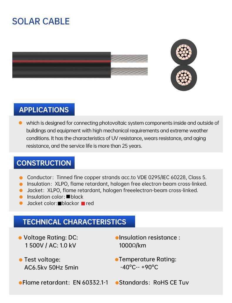 1500V PV Wire 4sqmm 6mm Two Core Solar Cable(图3)