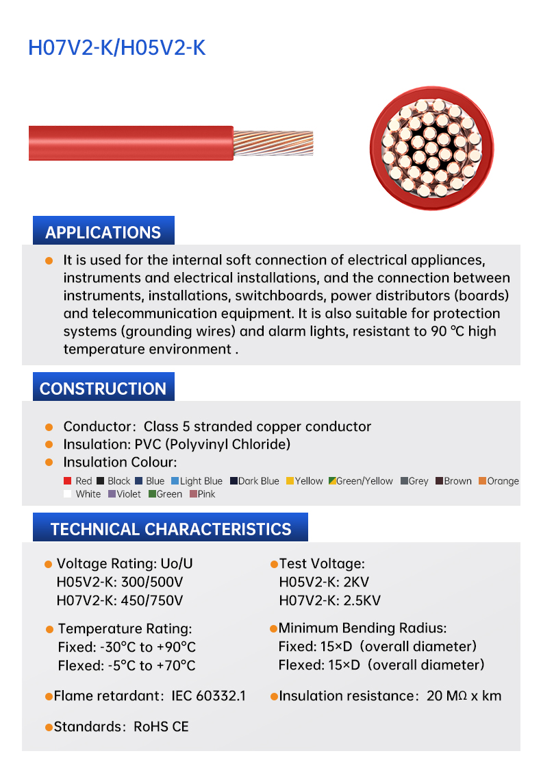 tri-rated cable H05V2-K/H07V2-K flexible wire pvc cable(图3)