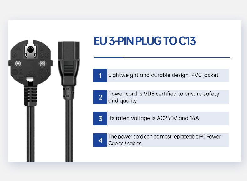Europe 3-Pin Angle Plug To IEC 320 C13 AC Power Cord (图2)