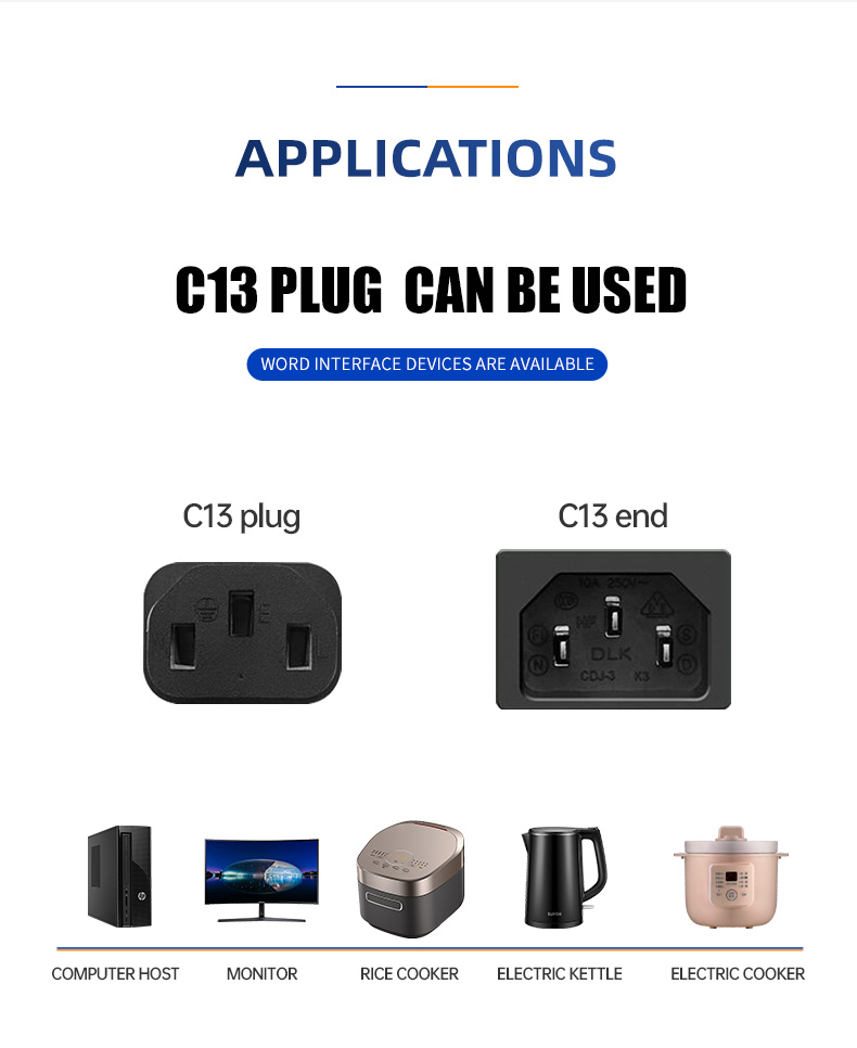 US 3-Pin Angle Plug To IEC 320 C13 AC Power Cord (图6)
