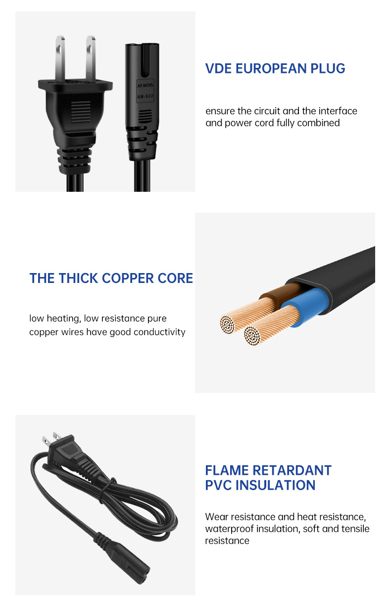 USA standard American 2 Prong Plug Black Power Cord C7(图4)