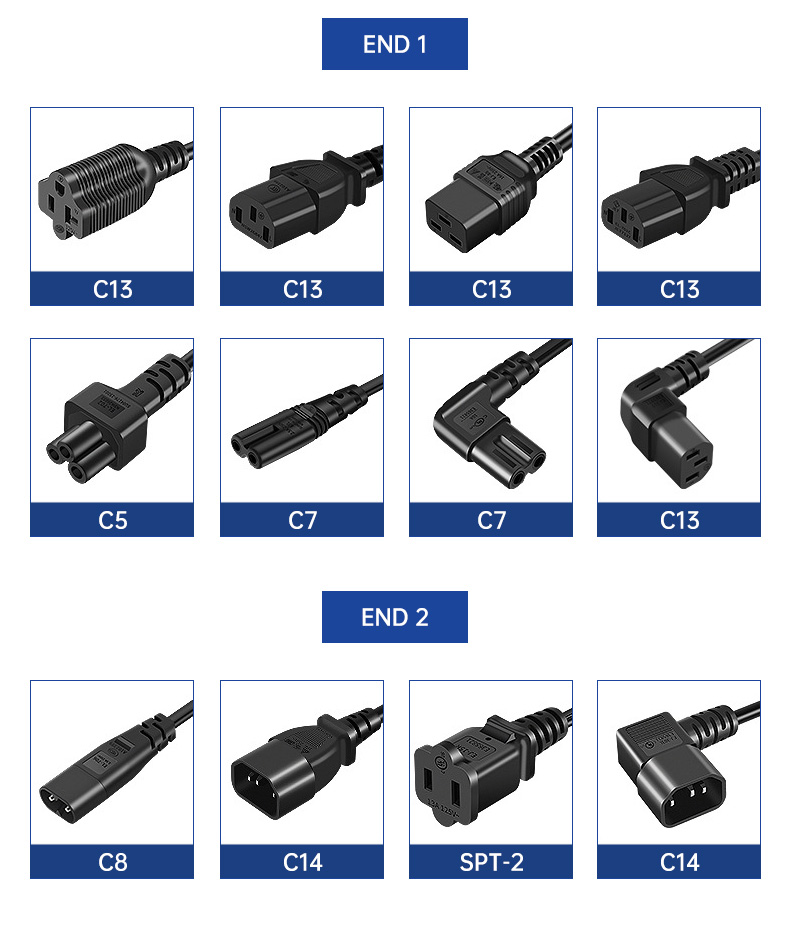 USA standard American 2 Prong Plug Black Power Cord C7(图8)