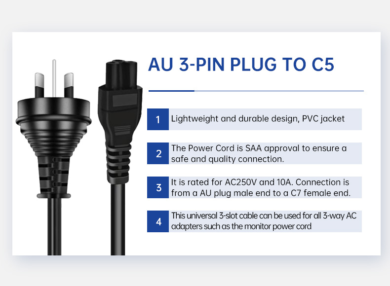 Australia 3 prong to C5  IEC Notebook Power Cord(图2)