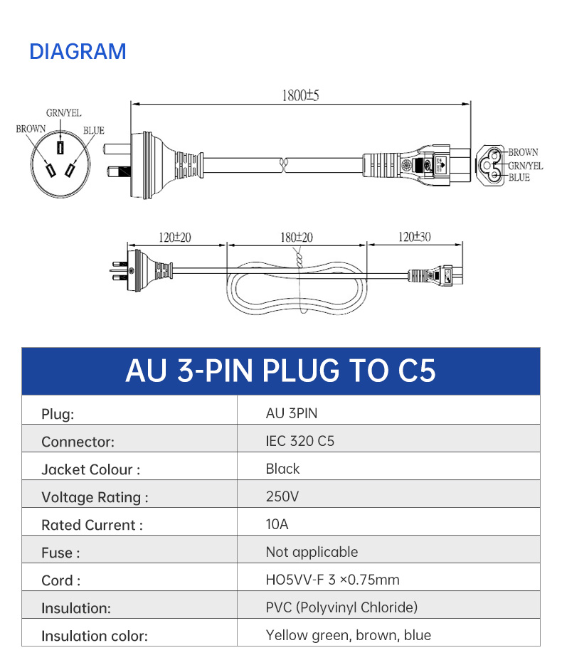 Australia 3 prong to C5  IEC Notebook Power Cord(图3)