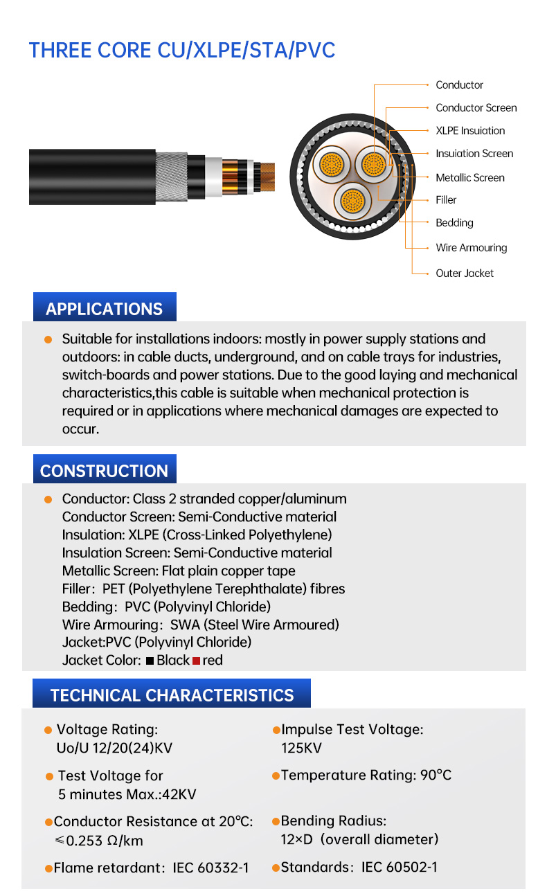 XCTSP Cu/XLPE/CTS/SWA/PVC MV Power Cable Manufacturer (图3)