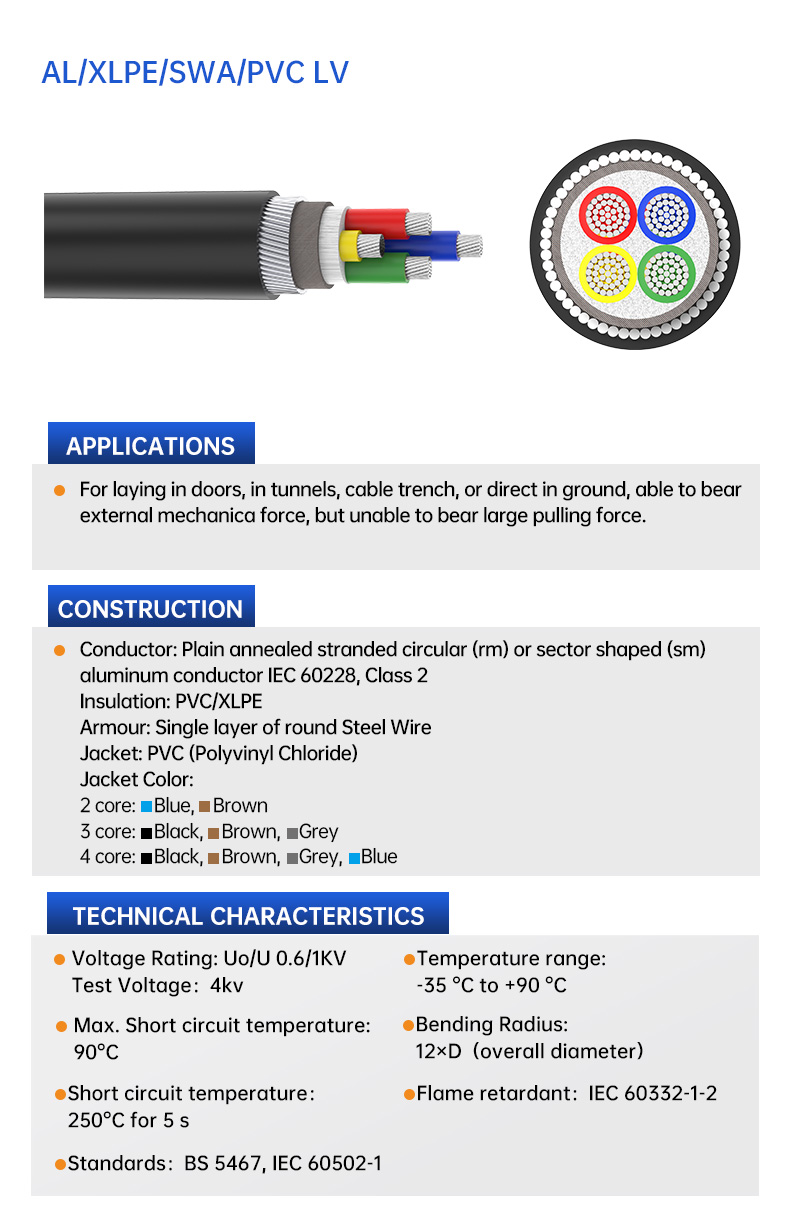 AL/PVC/AWA/XLPE steel wire Armoured Outdoor Electric Power Cable(图3)