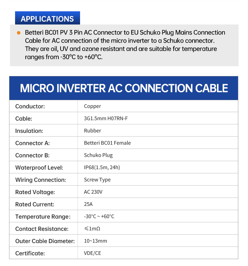 AC Connection Cable Betteri BC01 Famale to EU Schuko Plug(图3)