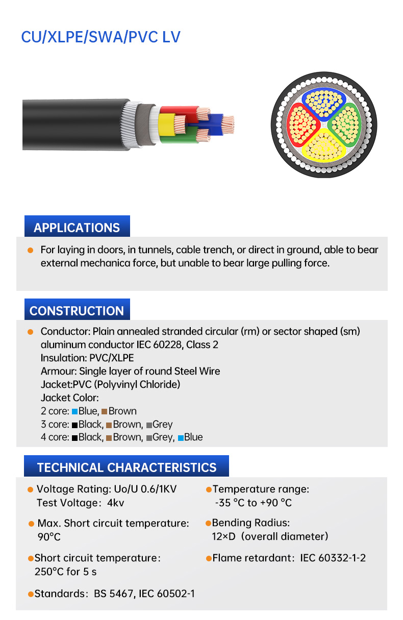 NYY-Kabel CU/PVC/SWA/XLPE unterirdisch gepanzerter Draht(图3)